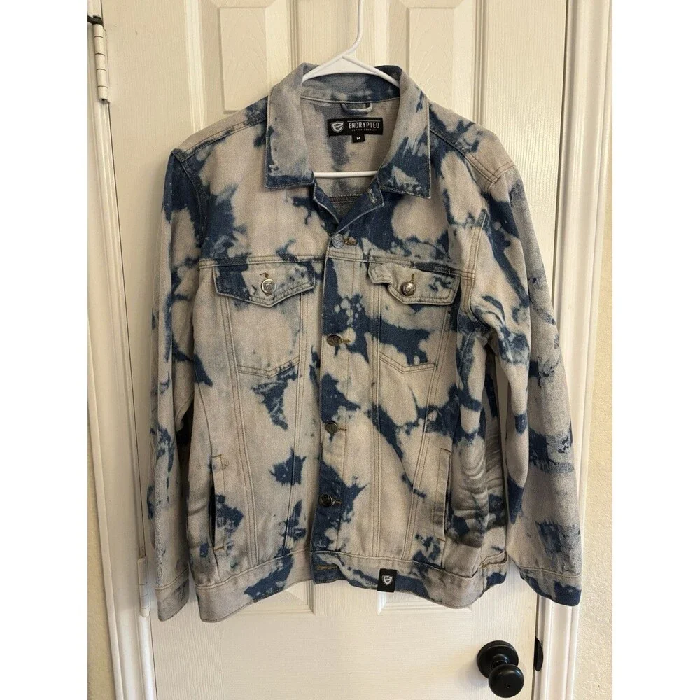 Encrypted Supply Co Tie Dye Denim Jacket Blue White Trucker Men’s M